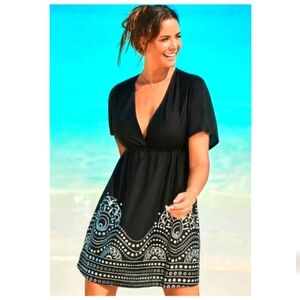 Swimsuits For All Kate Swim Cover Up Dress Black V-Neck Size 22/24 PLUS SIZE